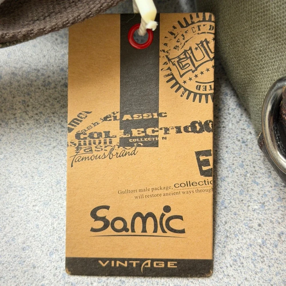 Samic Vintage Mens Waxed Canvas Leather Sling Bag Crossbody Backpack Olive Green